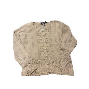 VTG OBR Cottagecore Macrame Crochet Cardigan Sweater Covered Buttons Deadstock L